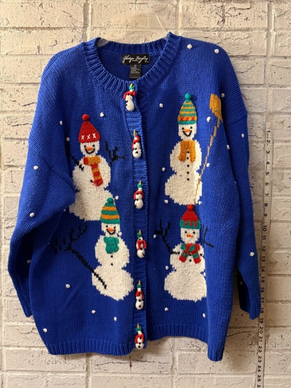 Vintage Gladys Bagley 3D Snowman Christmas Cardigan Sweater Women’s 3X Blue